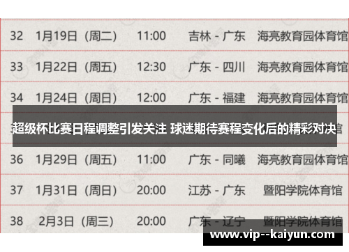 超级杯比赛日程调整引发关注 球迷期待赛程变化后的精彩对决