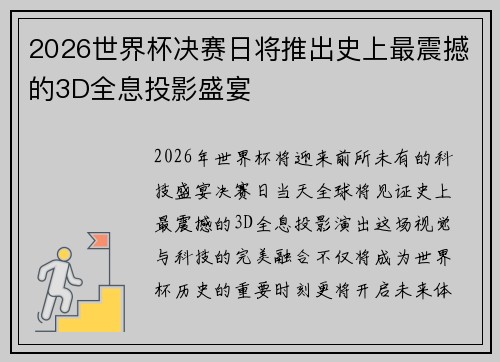2026世界杯决赛日将推出史上最震撼的3D全息投影盛宴